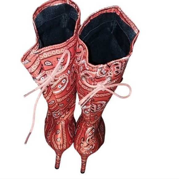Paisley scarf printed stiletto boots sz 8 - Picture 2 of 10